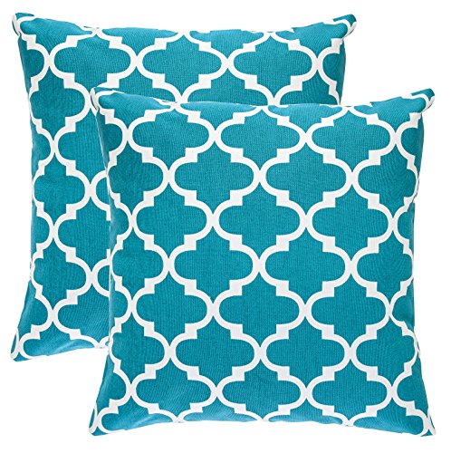 TreeWool Dekorativer Kissenbezug (40 x 40 cm, Blaugrün) Trellis Design 100% Baumwolle (2er Pack) von TreeWool