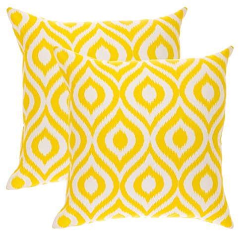 TreeWool Dekorativer Kissenbezug (40 x 40 cm, Gelb) Ikat Ogee Design 100% Baumwolle (2er Pack) von TreeWool