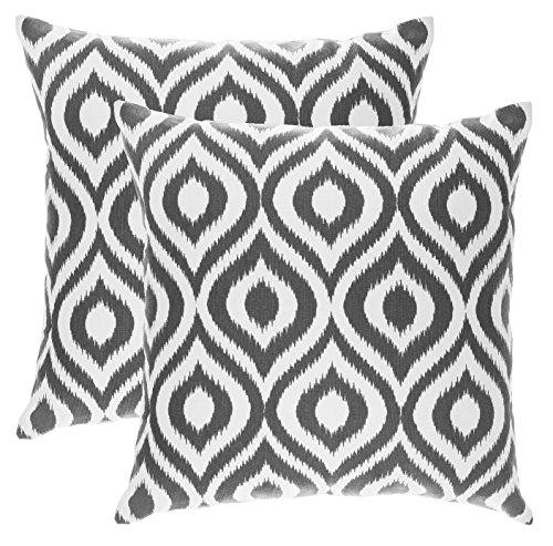 TreeWool Dekorativer Kissenbezug (40 x 40 cm, Graphit) Ikat Ogee Design 100% Baumwolle (2er Pack) von TreeWool