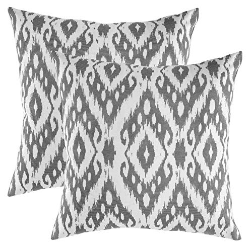 TreeWool Dekorativer Kissenbezug (40 x 40 cm, Graphit) Ogee Ikat Diamant Design 100% Baumwolle (2er Pack) von TreeWool