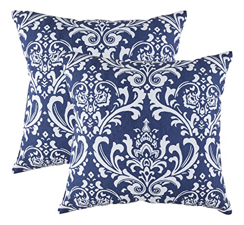 TreeWool Dekorativer Kissenbezug (40 x 40 cm, Marineblau) Damask Design 100% Baumwolle (2er Pack) von TreeWool