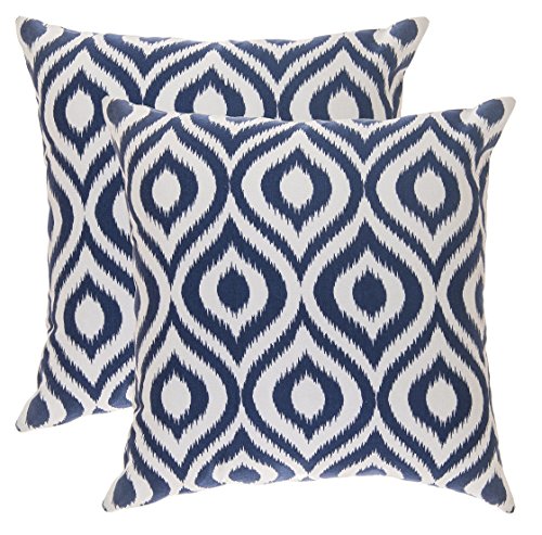 TreeWool Dekorativer Kissenbezug (40 x 40 cm, Marineblau) Ikat Ogee Design 100% Baumwolle (2er Pack) von TreeWool