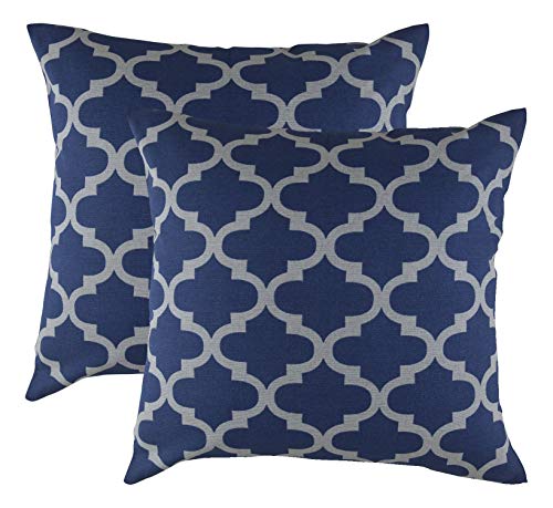 TreeWool Dekorativer Kissenbezug (40 x 40 cm, Marineblau & Grau) Trellis Design 100% Baumwolle (2er Pack) von TreeWool