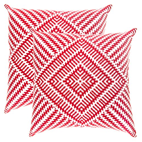 TreeWool Dekorativer Kissenbezug (40 x 40 cm, Rot) Kaleidoskop Design 100% Baumwolle (2er Pack) von TreeWool