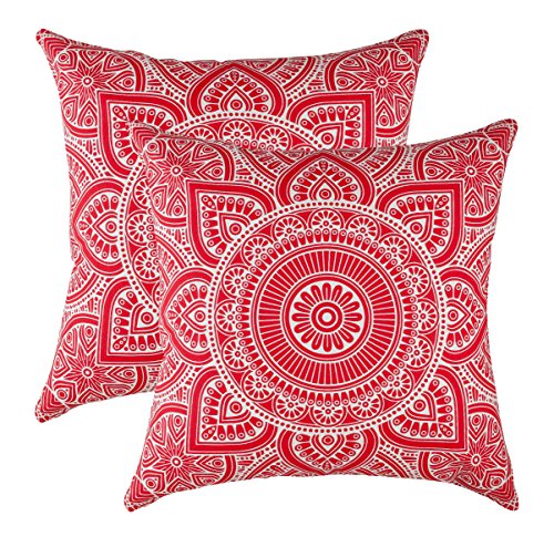 TreeWool Dekorativer Kissenbezug (40 x 40 cm, Rot) Mandala Design 100% Baumwolle (2er Pack) von TreeWool