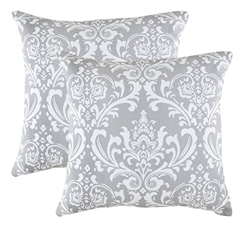 TreeWool Dekorativer Kissenbezug (40 x 40 cm, Silber Grau) Damask Design 100% Baumwolle (2er Pack) von TreeWool