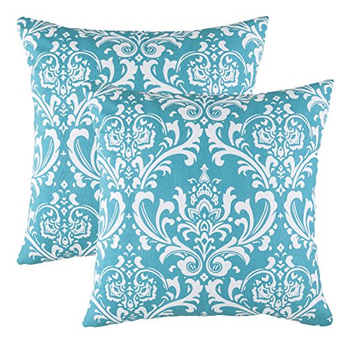 TreeWool Dekorativer Kissenbezug (40 x 40 cm, Türkis) Damask Design 100% Baumwolle (2er Pack) von TreeWool