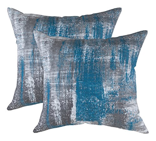 TreeWool Dekorativer Kissenbezug (45 x 45 cm, Blaugrün) Brush Art Design 100% Baumwolle (2er Pack) von TreeWool