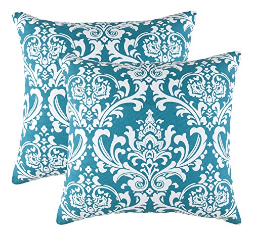 TreeWool Dekorativer Kissenbezug (45 x 45 cm, Blaugrün) Damask Design 100% Baumwolle (2er Pack) von TreeWool