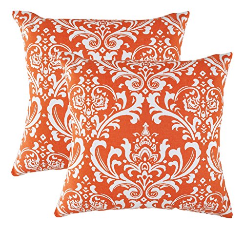 TreeWool Dekorativer Kissenbezug (45 x 45 cm, California Orange) Damask Design 100% Baumwolle (2er Pack) von TreeWool