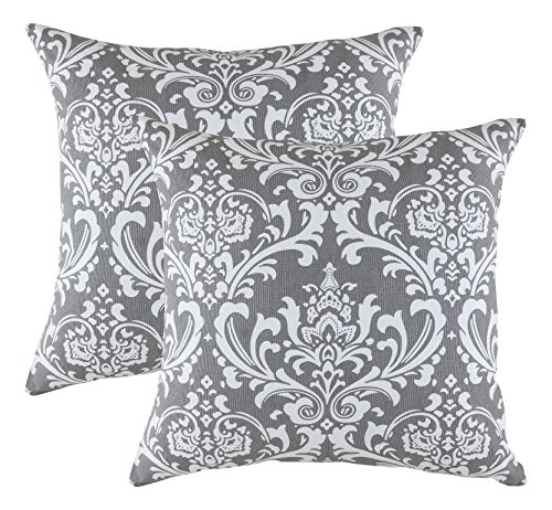 TreeWool Dekorativer Kissenbezug (45 x 45 cm, Graphit) Damask Design 100% Baumwolle (2er Pack) von TreeWool