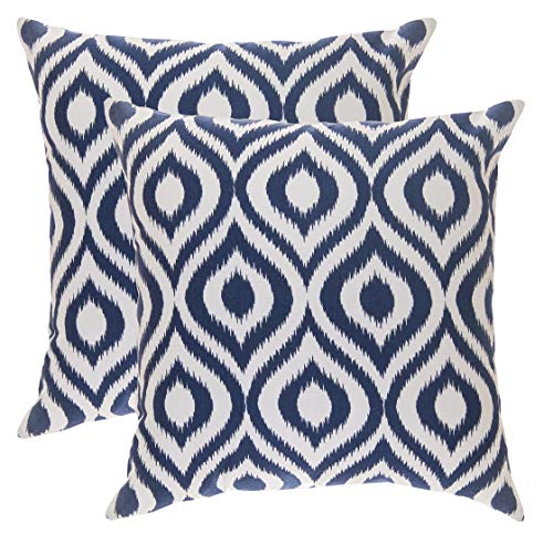 TreeWool Dekorativer Kissenbezug (45 x 45 cm, Marineblau) Ikat Ogee Design 100% Baumwolle (2er Pack) von TreeWool