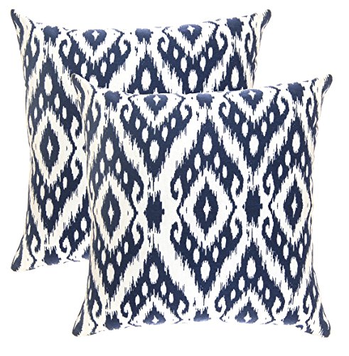 TreeWool Dekorativer Kissenbezug (45 x 45 cm, Marineblau) Ogee Ikat Diamant Design 100% Baumwolle (2er Pack) von TreeWool