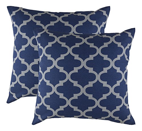 TreeWool Dekorativer Kissenbezug (45 x 45 cm, Marineblau & Grau) Trellis Design 100% Baumwolle (2er Pack) von TreeWool