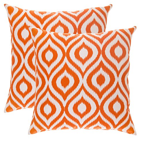 TreeWool Dekorativer Kissenbezug (45 x 45 cm, Orange) Ikat Ogee Design 100% Baumwolle (2er Pack) von TreeWool