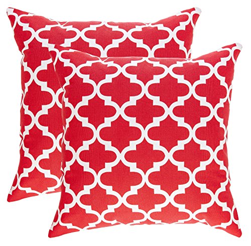 TreeWool Dekorativer Kissenbezug (45 x 45 cm, Rot) Trellis Design 100% Baumwolle (2er Pack) von TreeWool