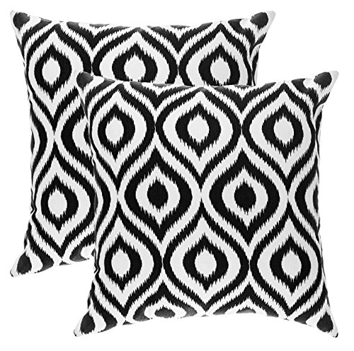 TreeWool Dekorativer Kissenbezug (45 x 45 cm, Schwarz) Ikat Ogee Design 100% Baumwolle (2er Pack) von TreeWool