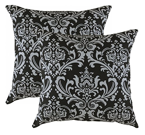 TreeWool Dekorativer Kissenbezug (45 x 45 cm, Schwarz & Grau) Damask Design 100% Baumwolle (2er Pack) von TreeWool