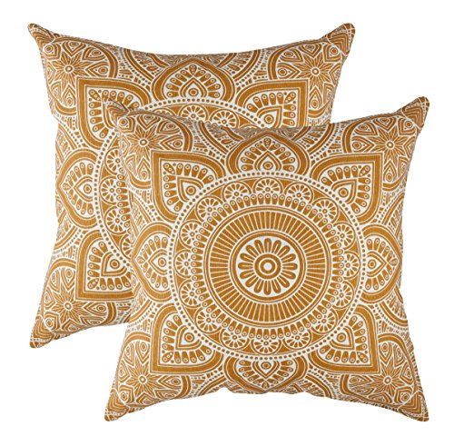 TreeWool Dekorativer Kissenbezug (45 x 45 cm, Senffarben) Mandala Design 100% Baumwolle (2er Pack) von TreeWool