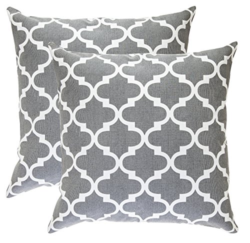 TreeWool Dekorativer Kissenbezug (50 x 50 cm, Graphit) Trellis Design 100% Baumwolle (2er Pack) von TreeWool