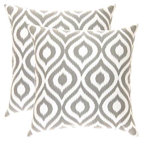 TreeWool Dekorativer Kissenbezug (50 x 50 cm, Grau) Ikat Ogee Design 100% Baumwolle (2er Pack) von TreeWool