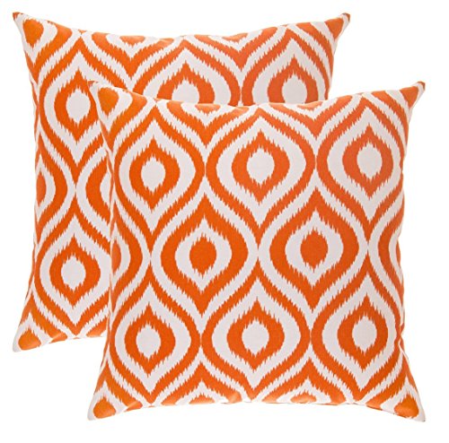 TreeWool Dekorativer Kissenbezug (50 x 50 cm, Orange) Ikat Ogee Design 100% Baumwolle (2er Pack) von TreeWool
