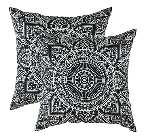 TreeWool Dekorativer Kissenbezug (50 x 50 cm, Schwarz) Mandala Design 100% Baumwolle (2er Pack) von TreeWool