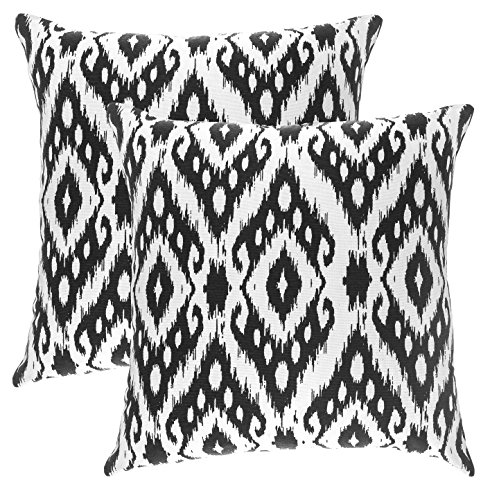 TreeWool Dekorativer Kissenbezug (50 x 50 cm, Schwarz) Ogee Ikat Diamant Design 100% Baumwolle (2er Pack) von TreeWool