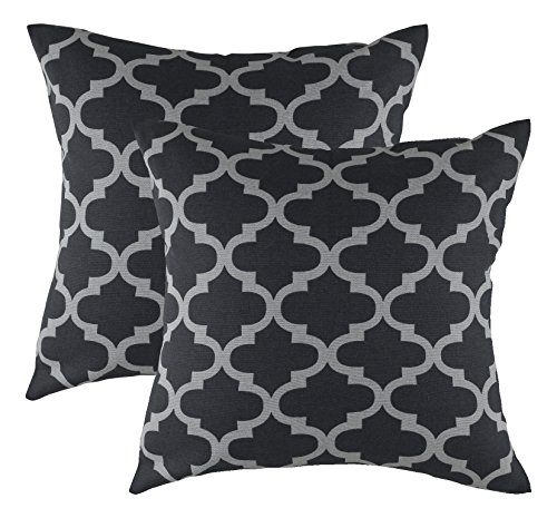 TreeWool Dekorativer Kissenbezug (50 x 50 cm, Schwarz & Grau) Trellis Design 100% Baumwolle (2er Pack) von TreeWool