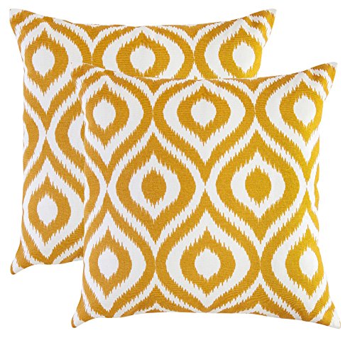 TreeWool Dekorativer Kissenbezug (50 x 50 cm, Senffarben) Ikat Ogee Design 100% Baumwolle (2er Pack) von TreeWool