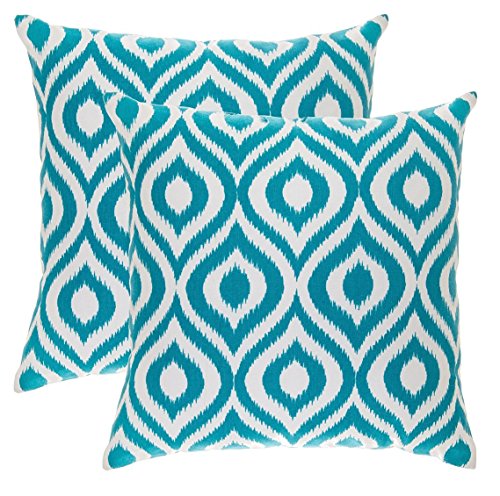 TreeWool Dekorativer Kissenbezug (50 x 50 cm, Türkis) Ikat Ogee Design 100% Baumwolle (2er Pack) von TreeWool
