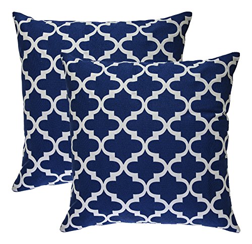 TreeWool Dekorativer Kissenbezug (55 x 55 cm, Marineblau) Trellis Design 100% Baumwolle (2er Pack) von TreeWool