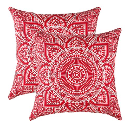 TreeWool Dekorativer Kissenbezug (55 x 55 cm, Rot) Mandala Design 100% Baumwolle (2er Pack) von TreeWool