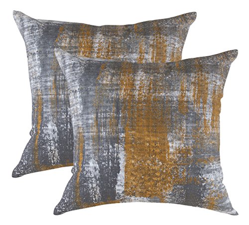 TreeWool Dekorativer Kissenbezug (55 x 55 cm, Senffarben) Brush Art Design 100% Baumwolle (2er Pack) von TreeWool
