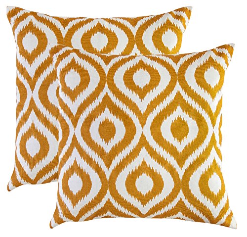 TreeWool Dekorativer Kissenbezug (55 x 55 cm, Senffarben) Ikat Ogee Design 100% Baumwolle (2er Pack) von TreeWool