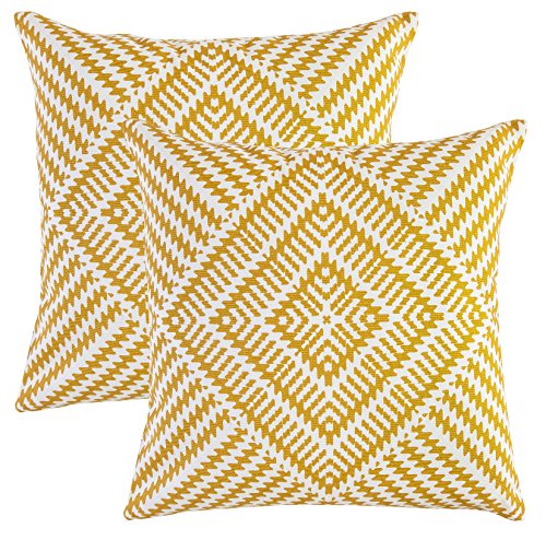 TreeWool Dekorativer Kissenbezug (55 x 55 cm, Senffarben) Kaleidoskop Design 100% Baumwolle (2er Pack) von TreeWool