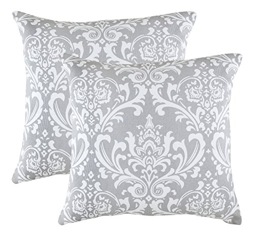 TreeWool Dekorativer Kissenbezug (55 x 55 cm, Silber Grau) Damask Design 100% Baumwolle (2er Pack) von TreeWool