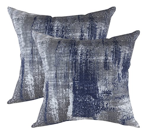 TreeWool Dekorativer Kissenbezug (60 x 60 cm, Marineblau) Brush Art Design 100% Baumwolle (2er Pack) von TreeWool
