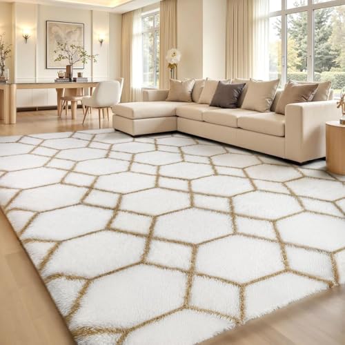 Treeboy Hochflor Teppich Beige Carpet Wohnzimmer 240x300 Waschbar Anti-Rutsch Extra Große Teppiche Schlafzimmer Flauschige Moderne Teppiche Matte Teppichen für Schlafzimmer Kinderzimmer von Treeboy