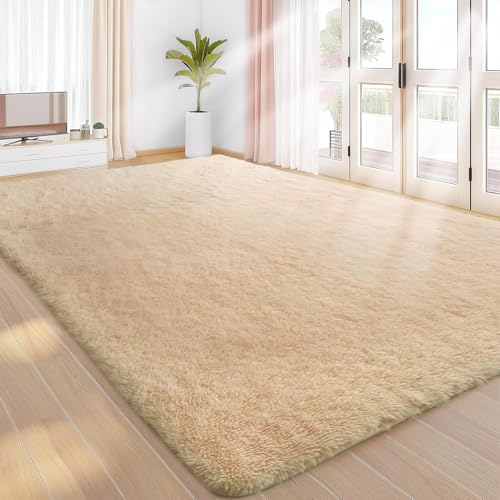 Treeboy Hochflor Teppich Beige Teppich Wohnzimmer 240x300 Waschbar Anti-Rutsch Extra Große Teppich Schlafzimmer Flauschige Moderne Teppiche Matte Teppichen für Schlafzimmer Kinderzimmer von Treeboy