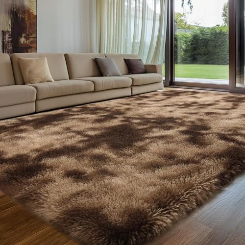 Treeboy Hochflor Teppich Braun Carpet Wohnzimmer 140x200 Waschbar Anti-Rutsch Extra Große Teppich Schlafzimmer Flauschige Moderne Teppiche Matte Teppichen für Schlafzimmer Kinderzimmer von Treeboy