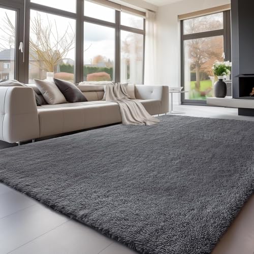 Treeboy Hochflor Grau Teppich Wohnzimmer 60x120 Waschbar Anti-Rutsch Extra Große Teppich Schlafzimmer Flauschige Moderne Teppiche Matte Teppichen für Schlafzimmer Kinderzimmer von Treeboy