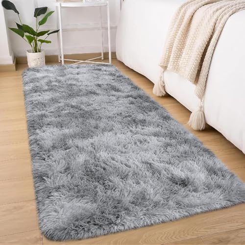 Treeboy Hochflor Teppich Grau Teppich Wohnzimmer 60x120 Waschbar Anti-Rutsch Extra Große Teppich Schlafzimmer Flauschige Moderne Teppiche Matte Teppichen für Schlafzimmer Kinderzimmer von Treeboy