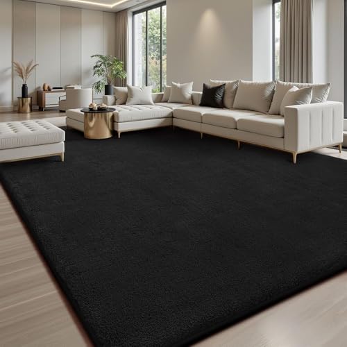 Treeboy Teppich Wohnzimmer 275x370 Schwarz Flauschiger Weicher Kurzflor Teppich - Moderner Wohnzimmerteppich auch für Schlafzimmer & Kinderzimmer, Carpet mit Anti-Rutsch & Waschbar - Teppiche Gegend Treeboy Teppich Wohnzimmer 275x370 Schwarz Flauschiger Weicher Kurzflor Teppich - Moderner Wohnzimmerteppich auch für Schlafzimmer & Kinderzimmer, Carpet mit Anti-Rutsch & Waschbar - Teppiche Gegend von Treeboy