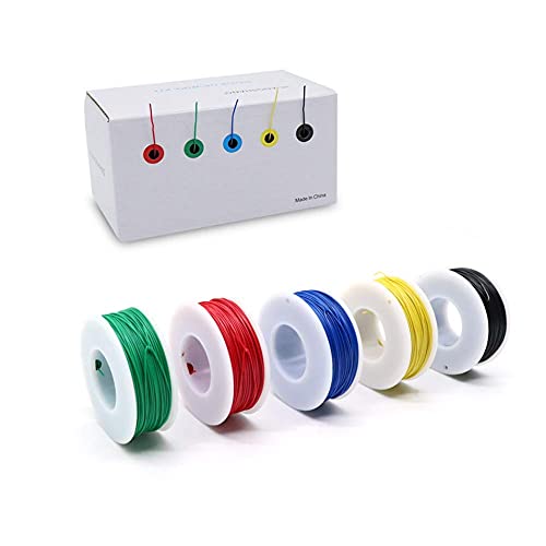Treedix 30AWG Elektronik-Draht-Kit, Haken-up-Kit 30-Messgerät-elektrischer Draht, Festkern-verzinntes Kupfer-Wrapping-Kabel, 5-Farben 164ft Pro Rolle (5-Satz) von Treedix