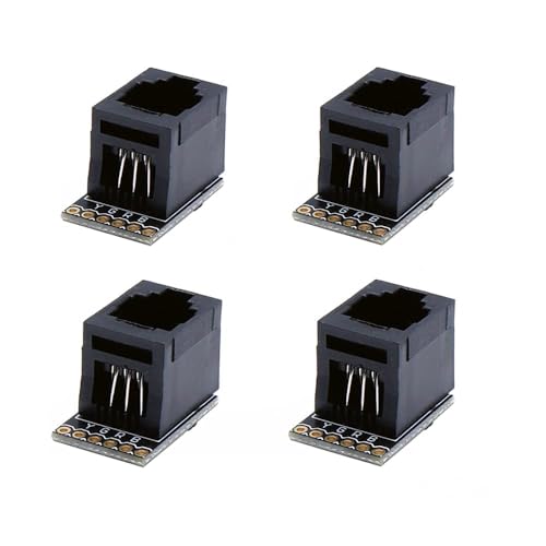 Treedix 4 Stück Festnetz Kabelanschlussplatinen, RJ11 6-poliges Breakout-Board mit PCB-Montagebuchse, RJ11-Verlängerungsmodul 6P6C Schwarz von Treedix