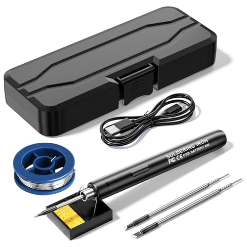 Treedix Cordless Lötkolben Set, USB Wiederaufladbares Tragbares Lötkolben, 8W Schweißset mit Drei Lötspitzen, Einstellbare Temperatur von 300°C bis 450°C, Elektrischer Lötkolbenstift zur Reparatur von Treedix