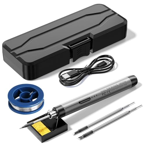 Treedix Cordless Lötkolben Set, Akku Lötkolben, USB Wiederaufladbares Tragbares Lötkolben, 8W Schweißset mit Drei Lötspitzen, Einstellbare Temperatur, Elektrischer Lötkolbenstift zur Reparatur von Treedix