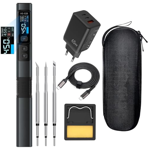 Treedix DC9-24V Mini Lötkolben Set, PD/DC 65W/100W Professioneller Lötkolben mit Digitalem Display und Drei Ersatzlötspitzen, Temperatur Einstellbar, PC/DC Dualstromversorgung, Inklusive PD Ladegerät Treedix DC9-24V Mini Lötkolben Set, PD/DC 65W/100W Professioneller Lötkolben mit Digitalem Display und Drei Ersatzlötspitzen, Temperatur Einstellbar, PC/DC Dualstromversorgung, Inklusive PD Ladegerät von Treedix