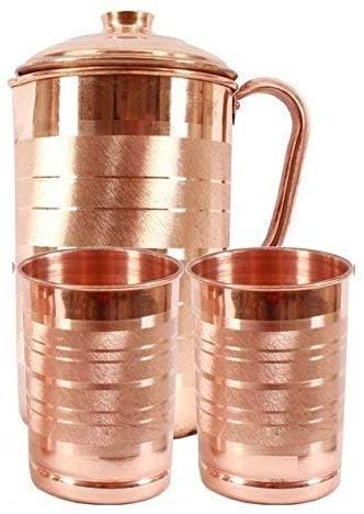 TreegoArt Pure Silver Touch Kupferkrug mit Deckel, Trinkwasser für Haus und Küche, 3 Stück (1500 ml Krug mit 300 ml Glas) von TreegoArt